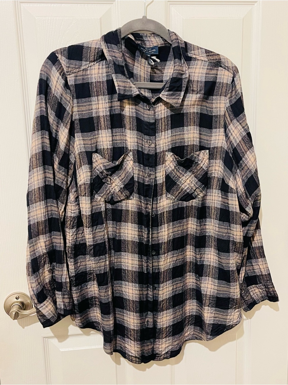 Lucky Brand Black & Cream Plaid Button-Down Shirt